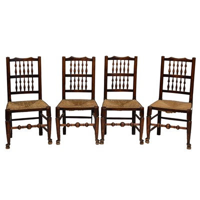 Lot 449 - Set of six elm and ash spindle-back chairs, 19th Century