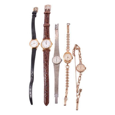 Lot 411 - Five ladies' wristwatches.