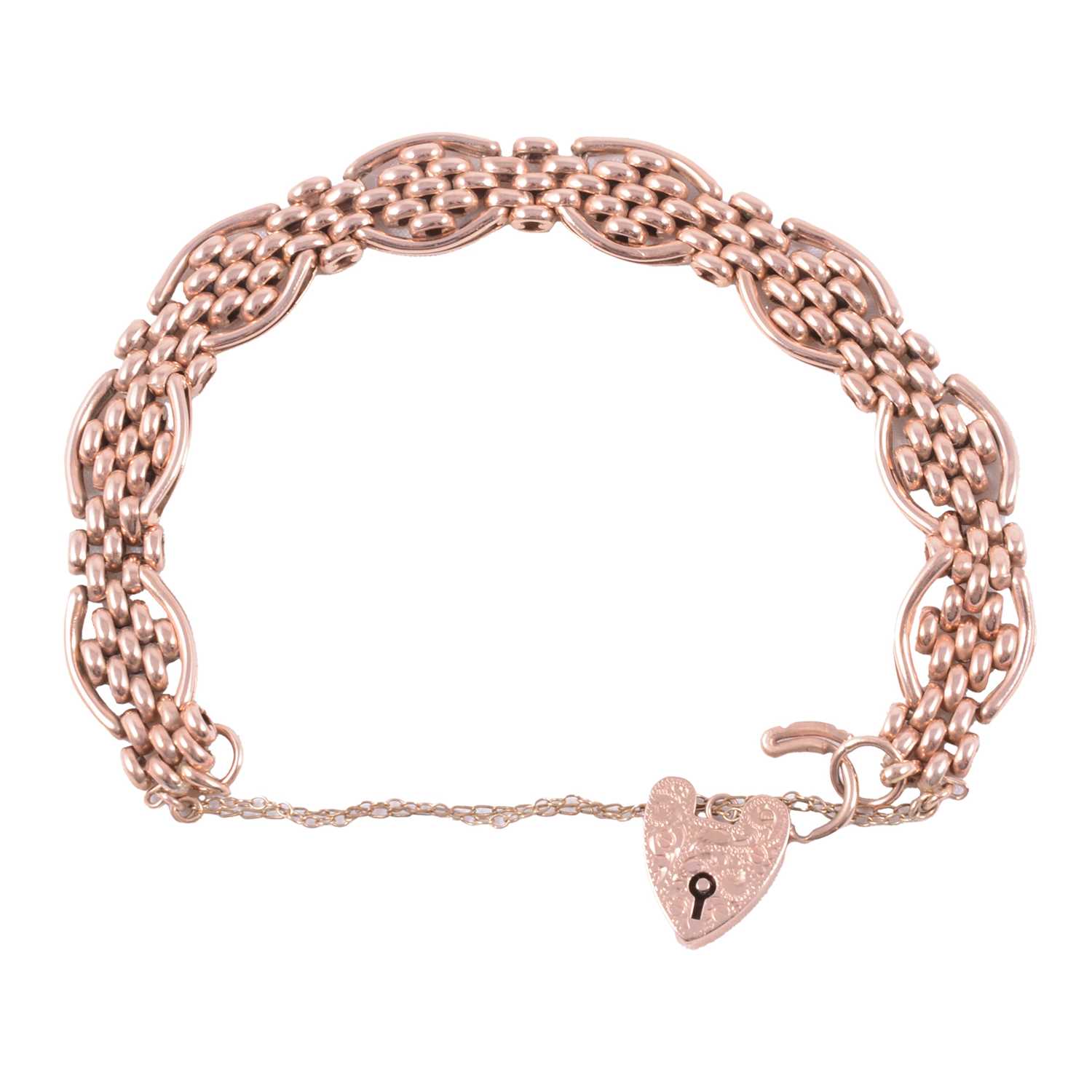 Lot 205 - A 9 carat rose gold gatelink bracelet.