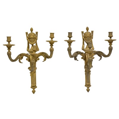 Lot 236 - Large pair of gilt bronze triple-light wall appliques