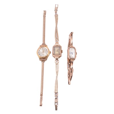 Lot 408 - Two vintage gold ladies' wristwatches and a gold-plated wristwatch.