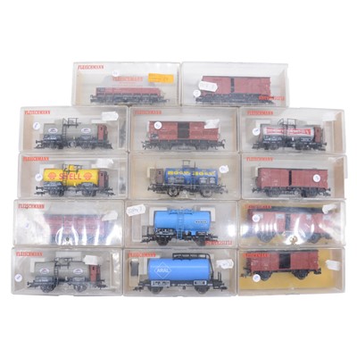 Lot 291 - Fourteen Fleischmann HO gauge wagons, boxed