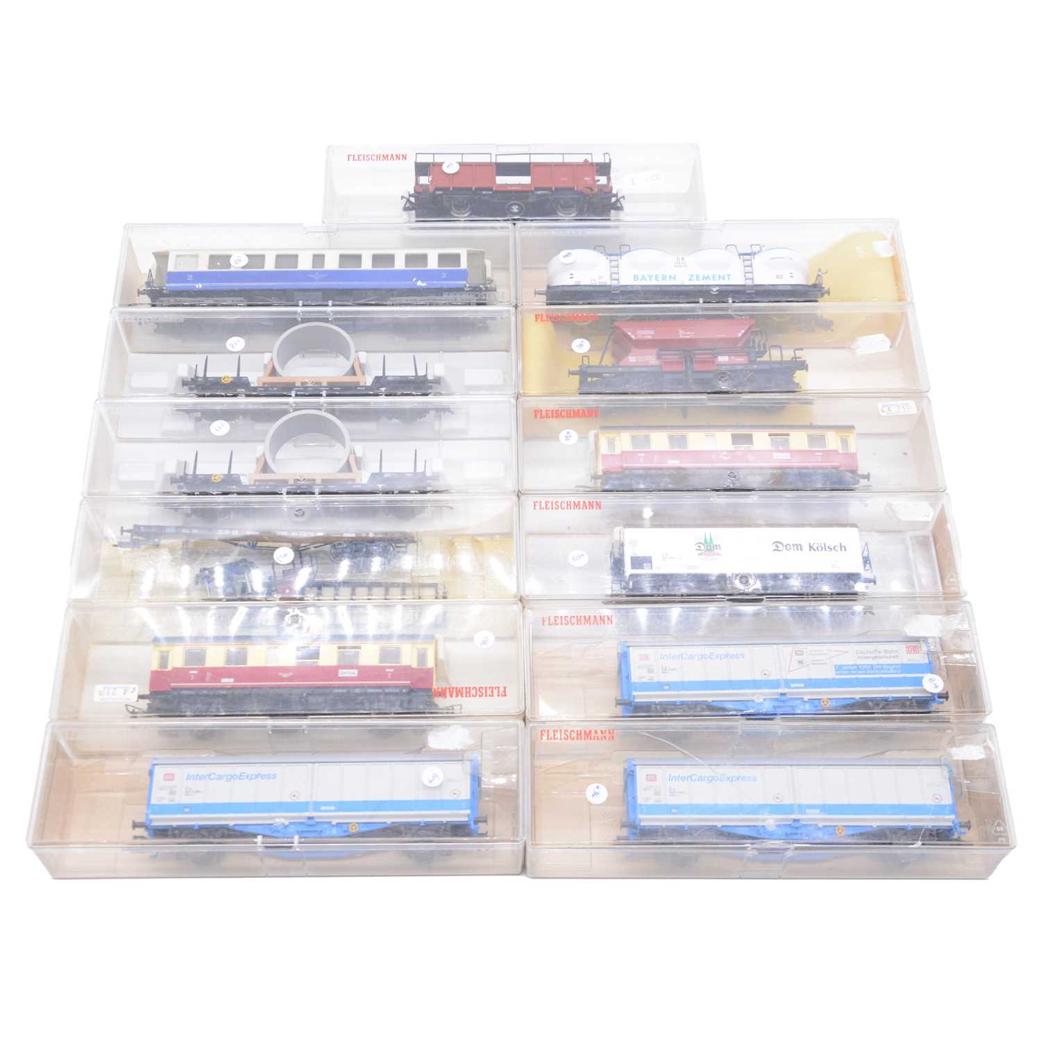 Lot De 10 Wagons Marchandises HO Fleischmann - Grue SHELL Et Divers - Occasion