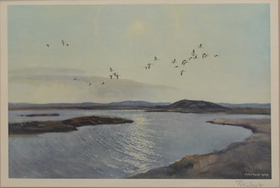 Lot 334 - Peter Scott, Geese in flight, print, and a sporting print