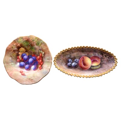 Lot 48 - Royal Worcester fruit painted rope edge dish and a fruit painted pedestal dish