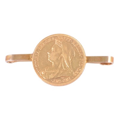 Lot 132 - A Gold Full Sovereign Coin bar brooch.