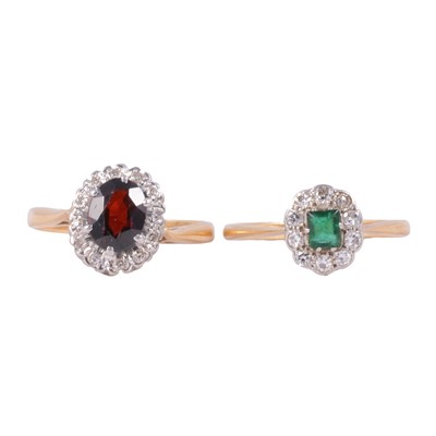 Lot 36 - Two gemset rings, emerald and diamond, garnet and diamond.