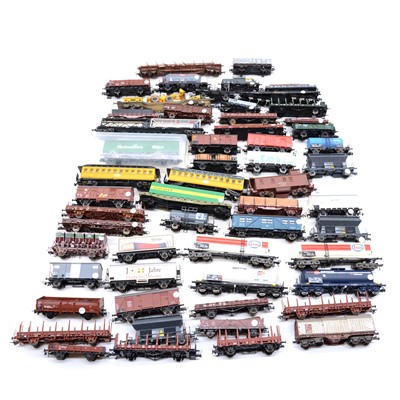 Lot 303 - Fifty-three Fleischmann, Kleinbahn, Trix and other HO gauge model railway freight wagons