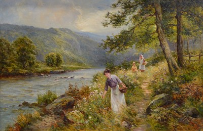 Lot 166 - Ernest Walbourn, Picking flowers by a river