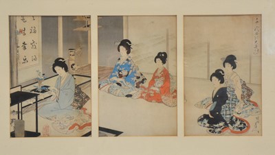 Lot 90 - Toyohara Chikanobu, Tea ceremony with flower arranging