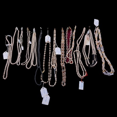 Lot 325 - Twenty hematite, cultured freshwater pearl, coral and simulated pearl necklaces and two bracelets.