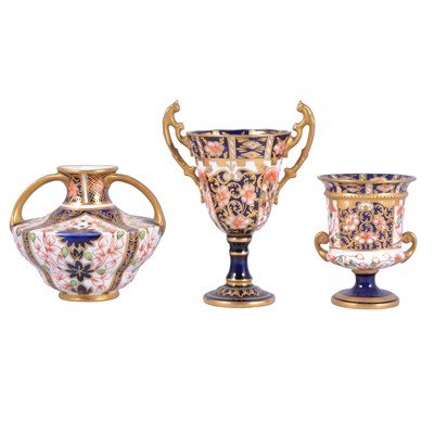 Lot 26 - Three Royal Crown Derby Old Imari pattern vases