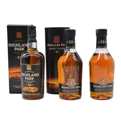 Lot 158 - Highland Park, 12 year old, three bottlings of single Ornkey Island malt whisky