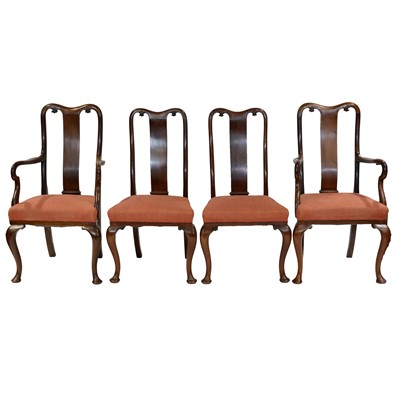 Lot 357 - Set of six Edwardian mahogany dining chairs, Queen Anne design