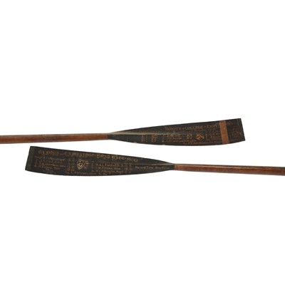 Lot 436 - Trinity College/ Rowing interest: two oars from 1893, and a cabinet