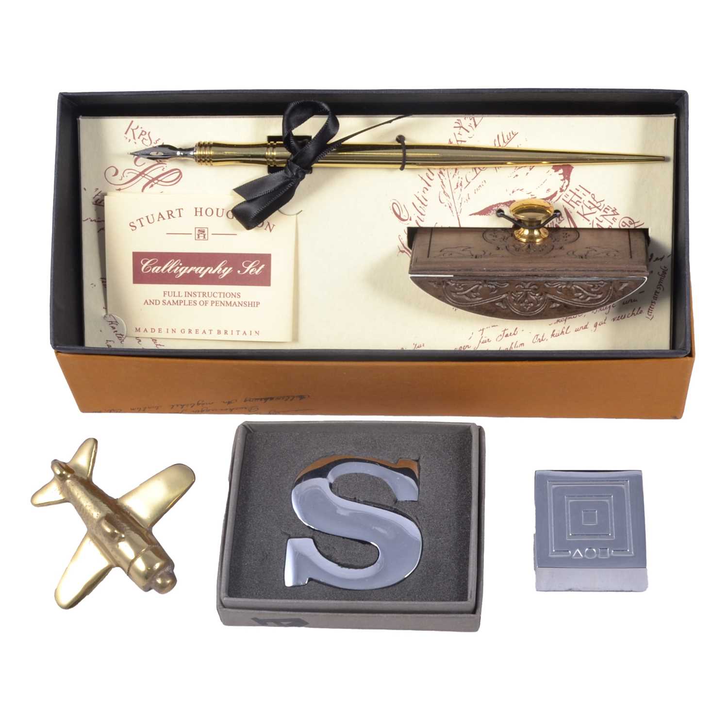 Lot 126 - Collection of Stuart Houghton brass and chromed paperweights, and other collectables.