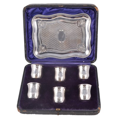 Lot 248 - Set of six 19th century French white metal port cups and tray.