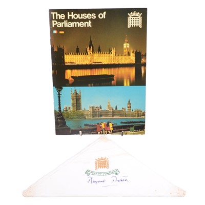 Lot 106 - Politics: Magaret Thatcher, a signed House of Parliament guide and serviette