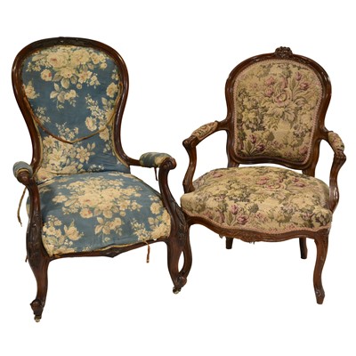 Lot 445 - Walnut fauteuil and two Victorian chairs