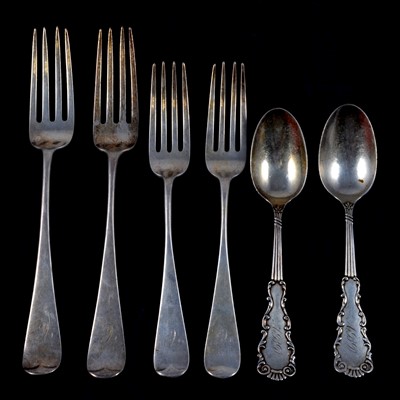 Lot 226 - Set of six white metal table forks and six white metal dessert forks, Birks, possibly 1901.