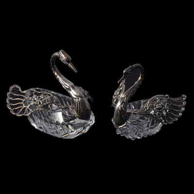 Lot 245 - Two silver mounted glass table pieces in the form of swans.