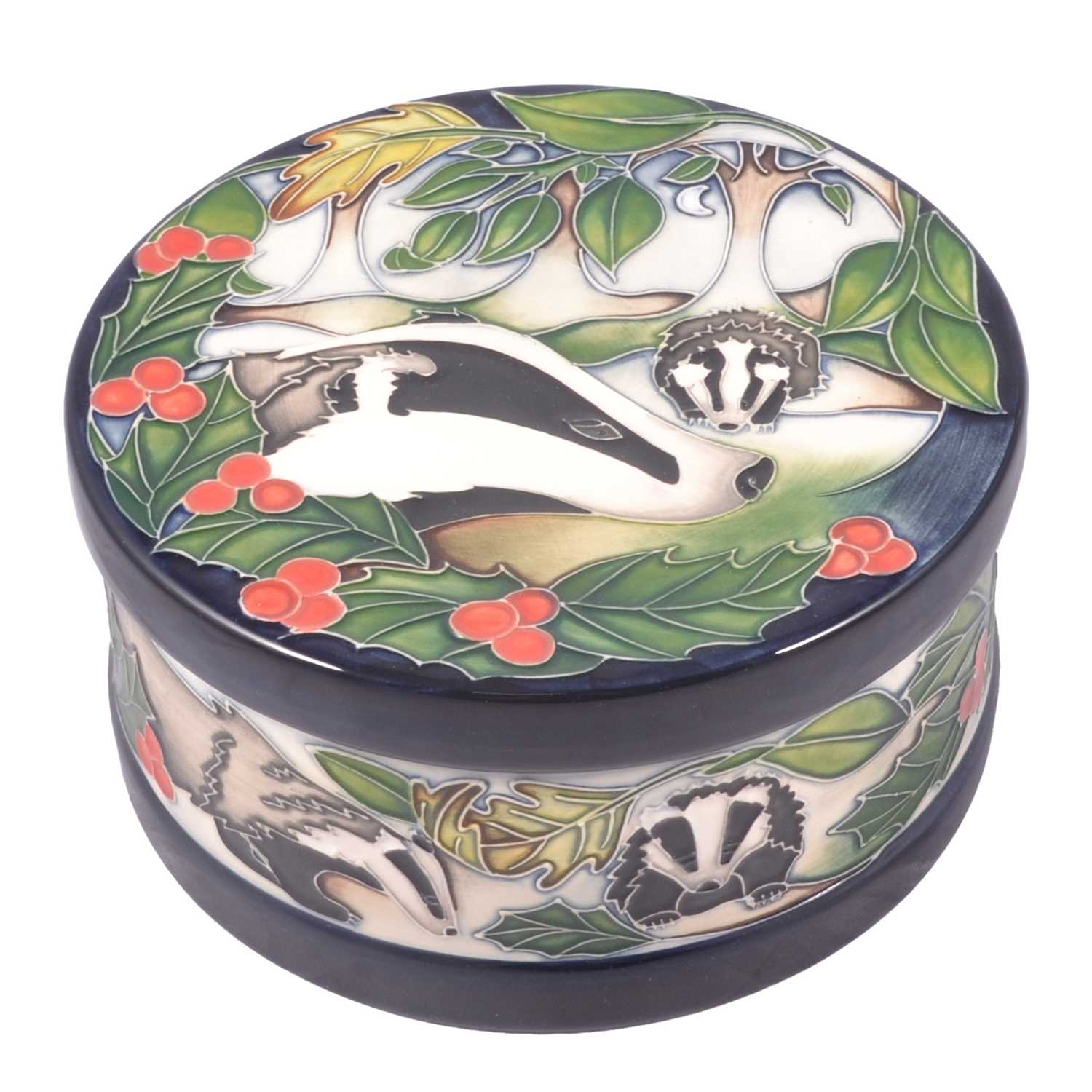 Lot 100 - Sian Leeper for Moorcroft Pottery, 'Badgers Moon' a limited edition box and cover