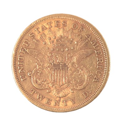 Lot 222 - A United States of America $20 Double Eagle gold coin, 1876, San Francisco