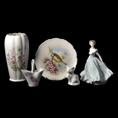 Lot 49 - Royal Doulton, Coalport and Goebel figurines, Crummles trinket boxes, Aynsley and other ceramics.