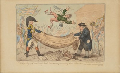 Lot 292 - James Gillray, the High Flying Candidate (i.e. Little Paul Goose) mounting from a blanket