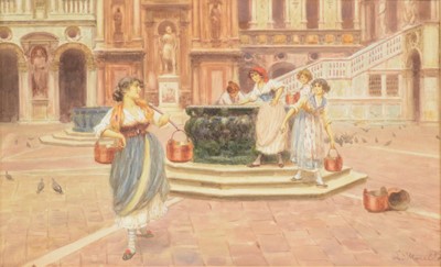 Lot 266 - Leonardo Morello, Watercarriers in the courtyard in the Doge's Palace, Venice