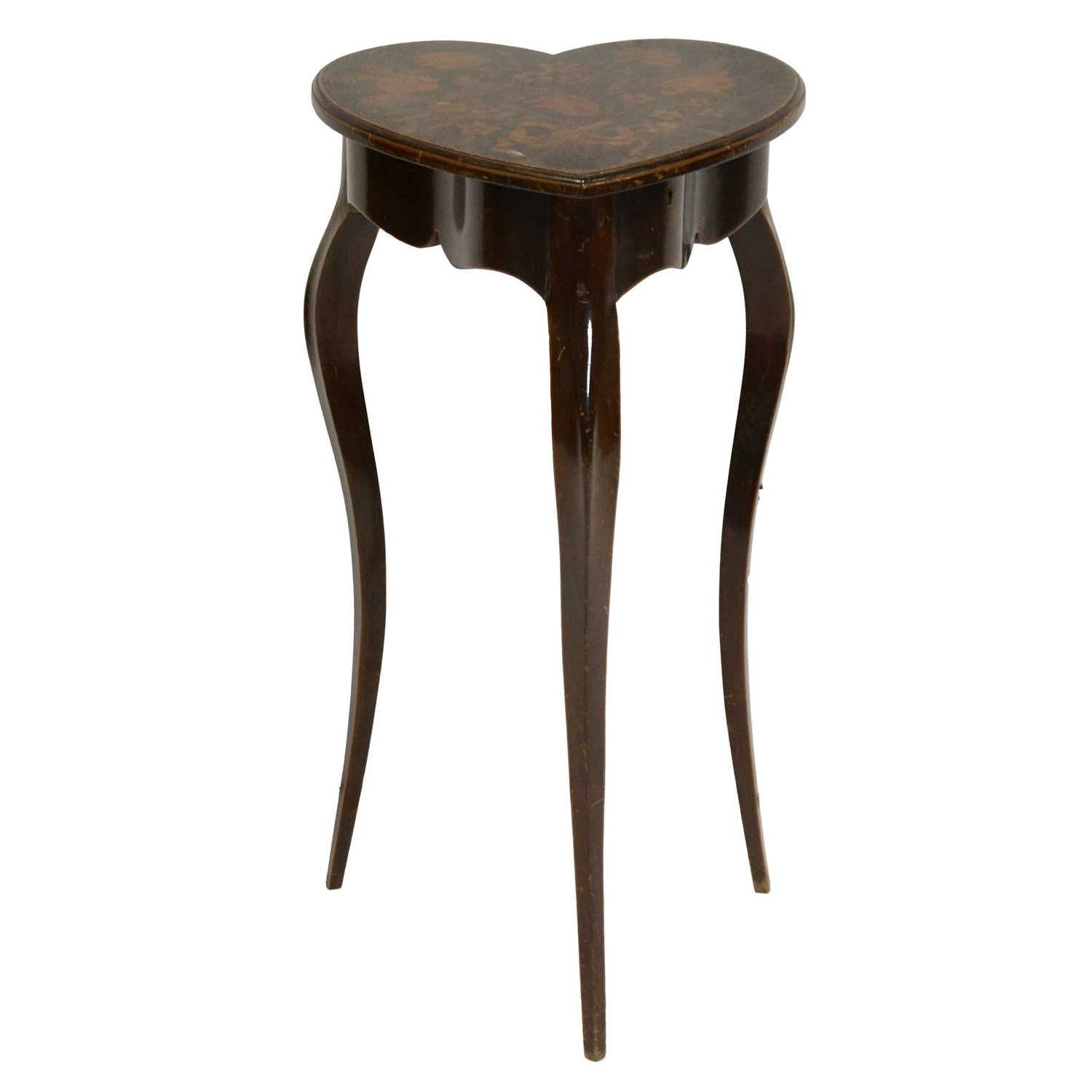 Lot 459 - Edwardian stained wood and pen work heart-shaped work table