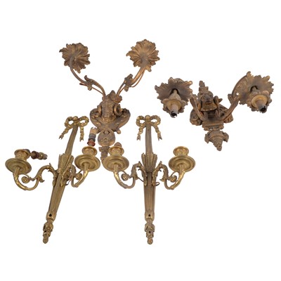 Lot 171 - Two pairs of gilt metal twin-branch wall lights