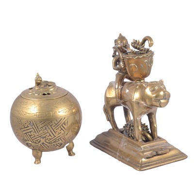 Lot 123 - Indian cast brass figure, and a Chinese brass censer