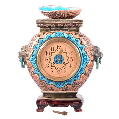 Lot 76 - French Faience pottery mantel clock, in the style of Theodore Deck