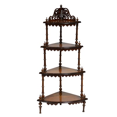 Lot 341 - Victorian walnut four-tier corner whatnot