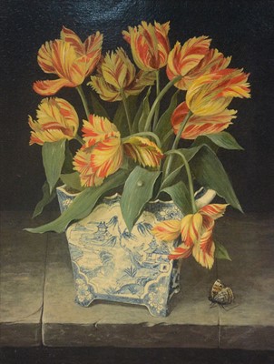 Lot 293 - Orange Tulips in a China vase, a modern print