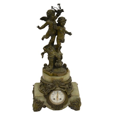 Lot 188 - French spelter and onyx mantel clock