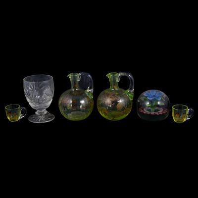 Lot 62 - Pair of tinted glass liqueur jugs, six matching beakers and other glass