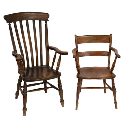 Lot 413 - Victorian farmhouse elbow chair and a bar back kitchen chair