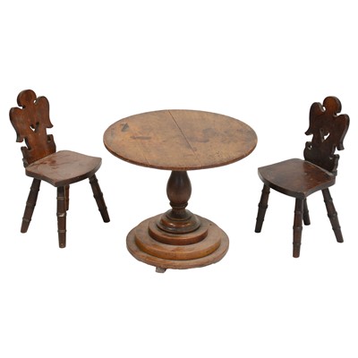 Lot 385 - Two mahogany child's / toy chairs, and a small pedestal table