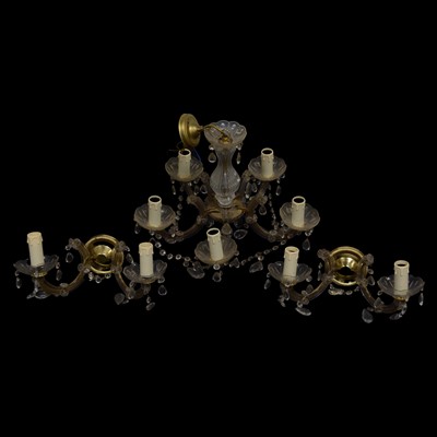 Lot 170A - Moulded glass five light chandelier and a pair of matching all lights