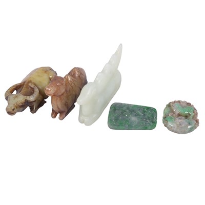 Lot 7 - Two Chinese jade pendants, jade deer, water buffalo and a hardstone camel.