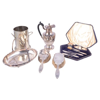 Lot 158 - A silver dressing table set, manicure set and silver-plated wares.