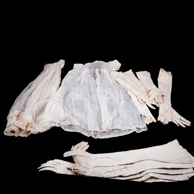 Lot 167 - Seven pairs of ladies vintage long kid gloves for evening wear and a Christening gown.