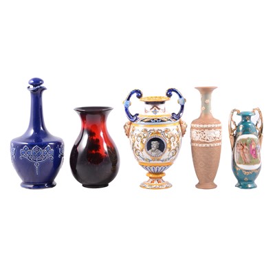 Lot 113 - Italian majolica two-handled vase, etc.