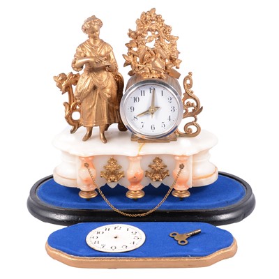 Lot 464 - French gilt spelter and alabaster mantel clock