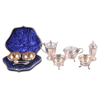 Lot 42 - Pair of cased silver salts and other condiments