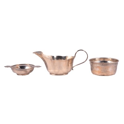 Lot 39 - Silver sauce boat, sugar bowl and a dish