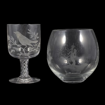 Lot 81 - Stuart crystal Michael Fairbairn goblet and a Caithness glass bowl