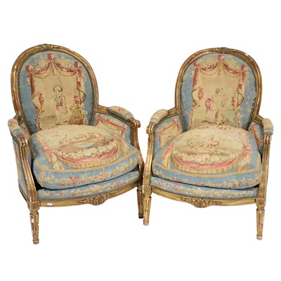 Lot 430 - Pair of Louis XVI giltwood fauteuils